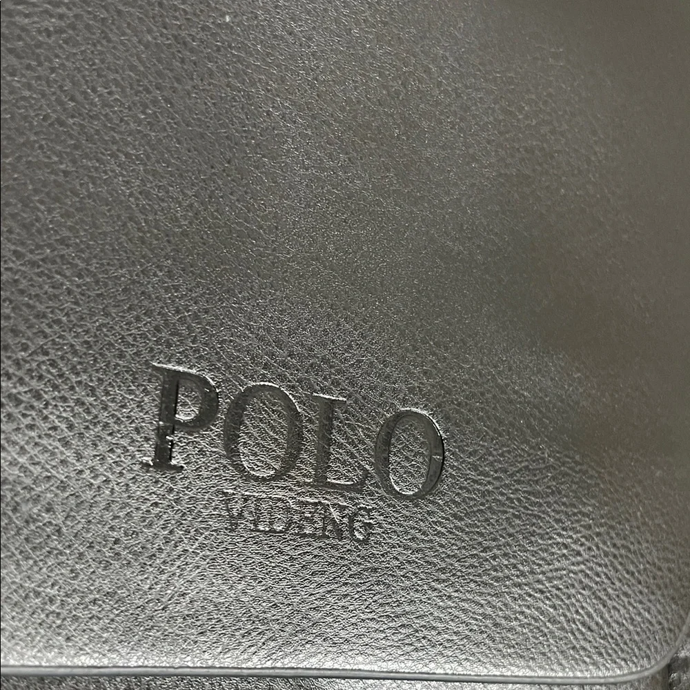 Like New Polo Videng Black Leather like Messenger Bag with 4 Zipper areas!